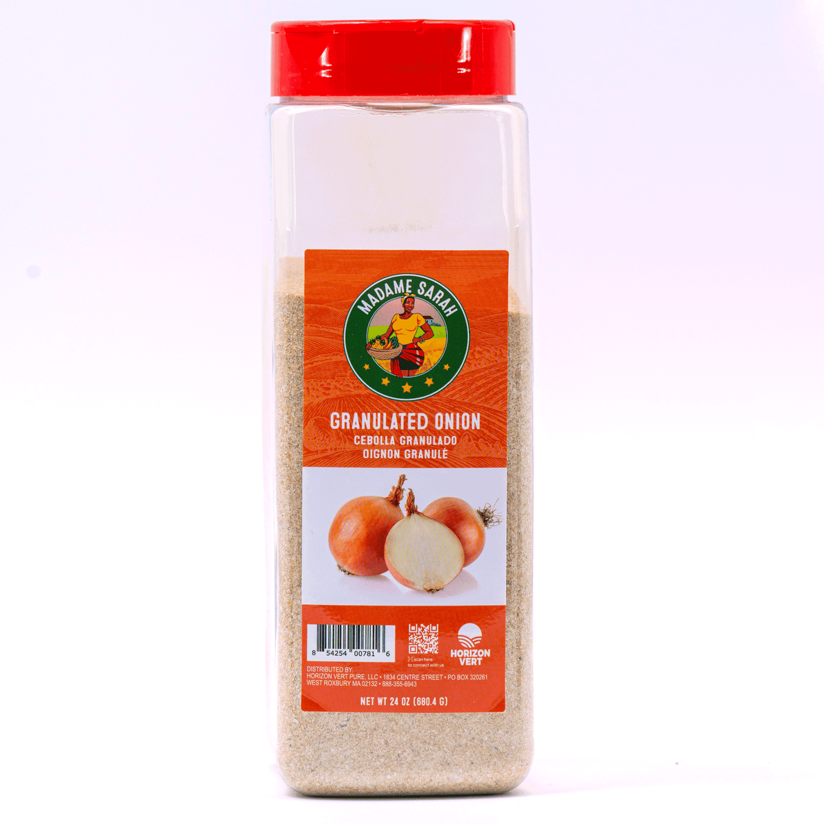 Front view of Madame Sarah Granulated Onion bottle
