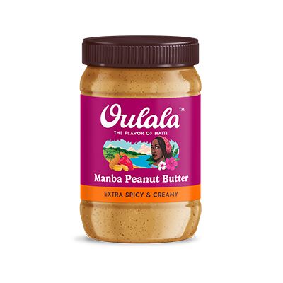 Front view of Oulala spicy peanut butter jar