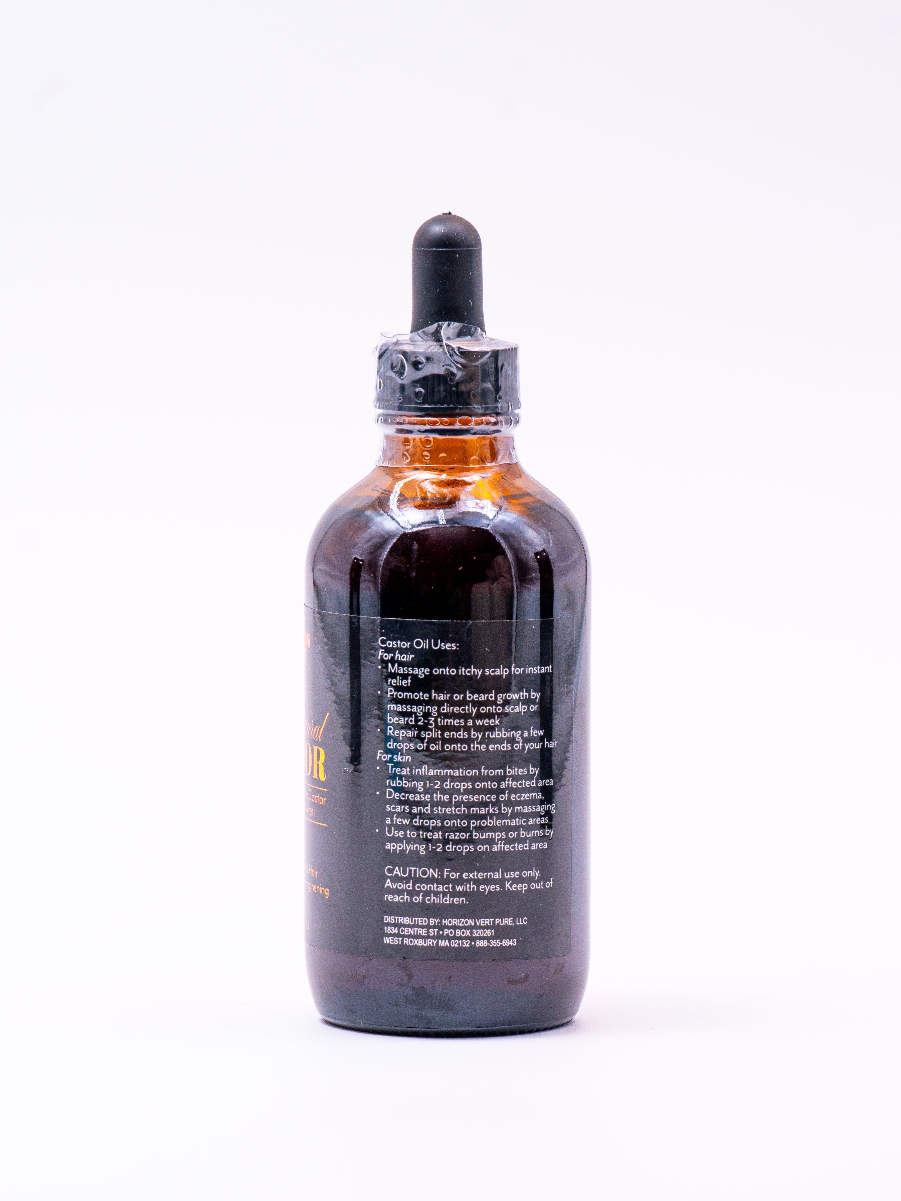 Back of Horizon Vert Castor Oil Bottle
